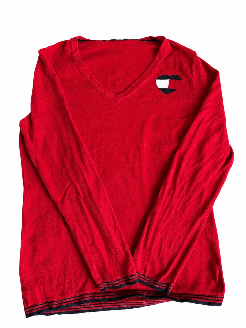 Tommy Hilfiger Red Knit Top with Navy Trim